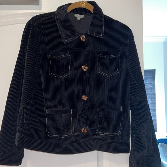 J Jill black Corduroy jacket with crystal flower buttons medium - Picture 1 of 7